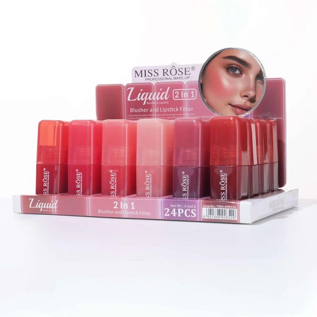 Pack of 6 Miss rose 2 in 1 blusher and lipstick filter. Dewy glowy finish