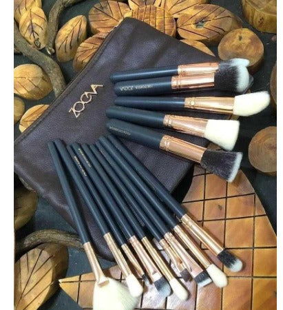 15-Piece Professional Makeup Brush Set Black Synthetic Bristles